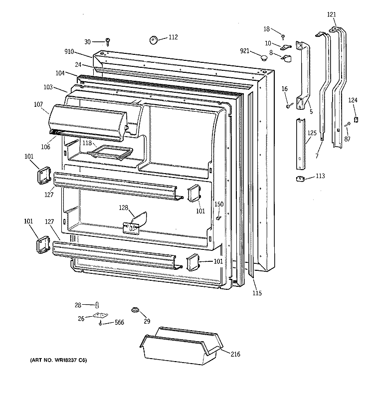 FRESH FOOD DOOR Diagram and Parts List for TBT18JAXYRAA  General Electric Refrigerator