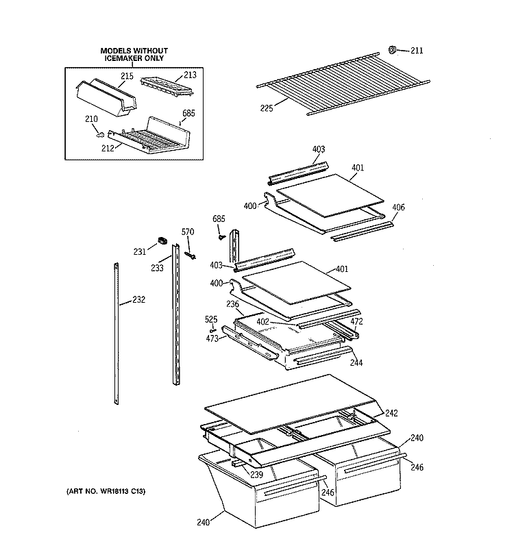 SHELF PARTS Diagram and Parts List for TBT18JAXYRAA  General Electric Refrigerator
