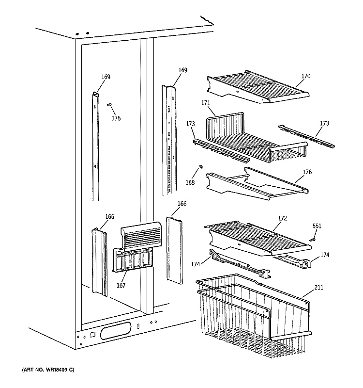 FREEZER SHELVES Diagram and Parts List for TPG24PRZABB  General Electric Refrigerator