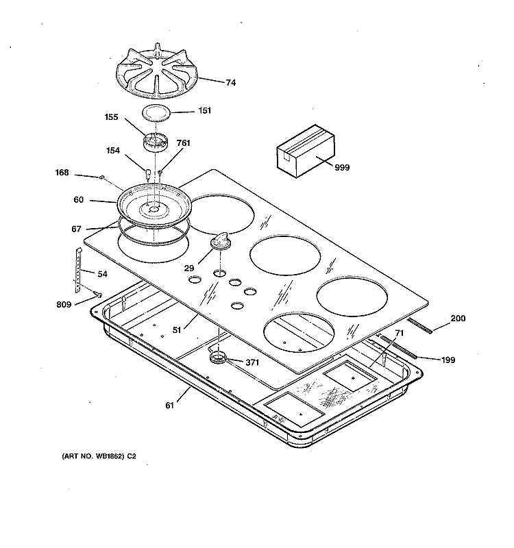 COOKTOP Diagram and Parts List for JGP636BEV3BB  General Electric Cooktop