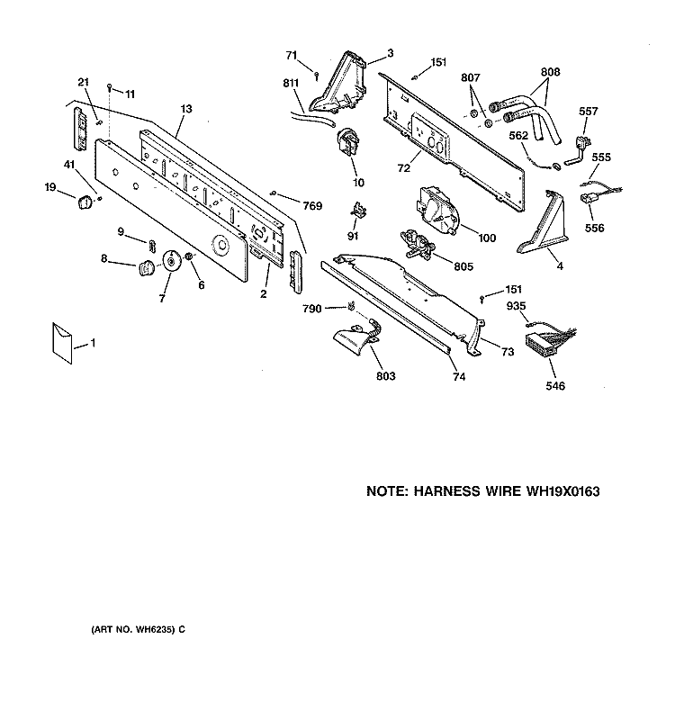 CONTROLS & BACKSPLASH Diagram and Parts List for WCSR2070T6WW  General Electric Washer