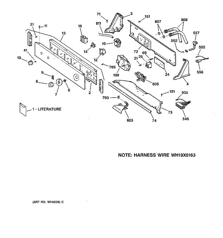 CONTROLS & BACKSPLASH Diagram and Parts List for WDSR4110T6AA  General Electric Washer