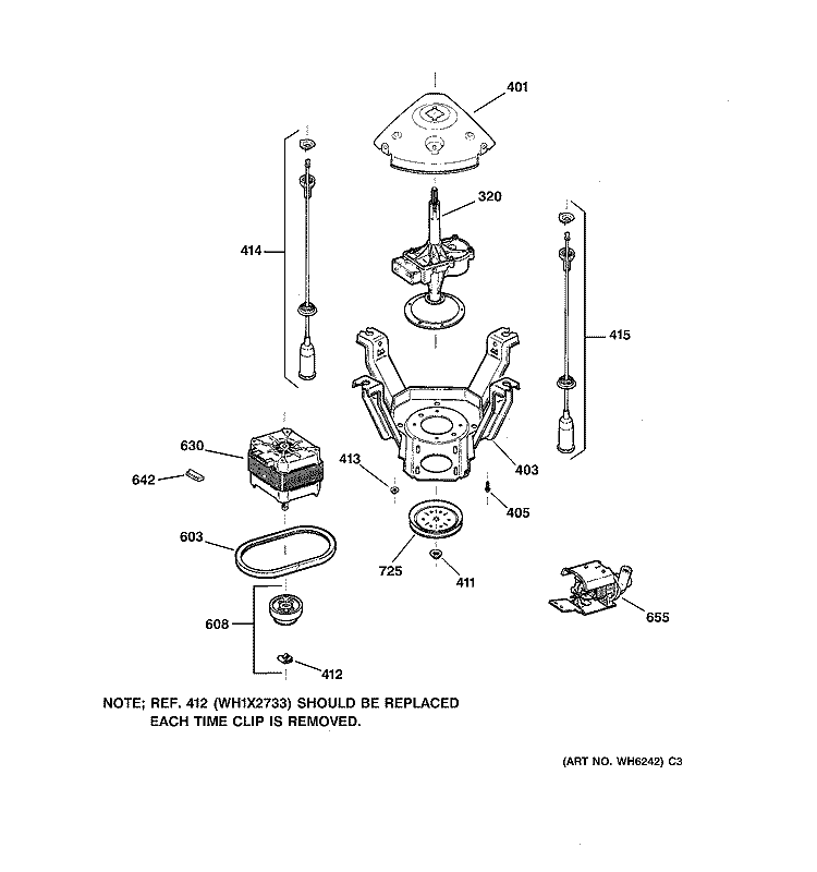 SUSPENSION, PUMP & DRIVE COMPONENTS Diagram and Parts List for WDSR4110T6AA  General Electric Washer