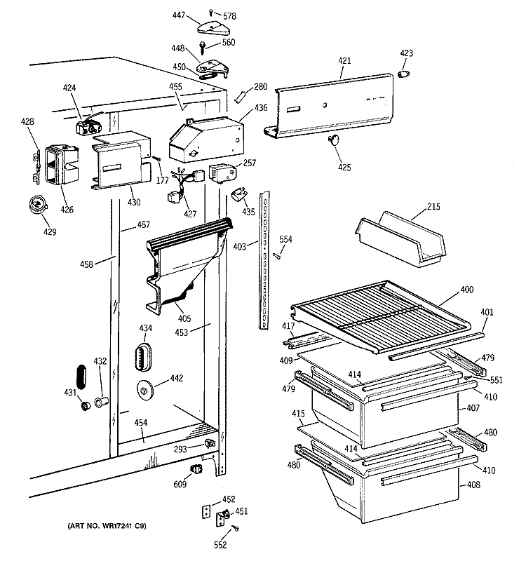 FRESH FOOD SECTION Diagram and Parts List for TFX20SAXFWW  General Electric Refrigerator