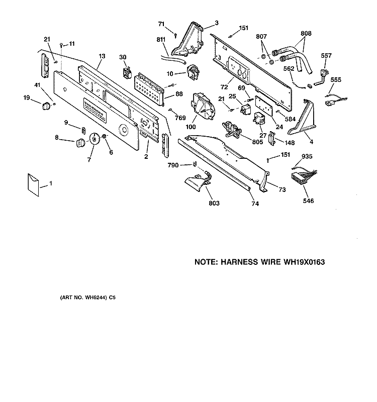 CONTROLS & BACKSPLASH Diagram and Parts List for WISQ416AT6WW  General Electric Washer