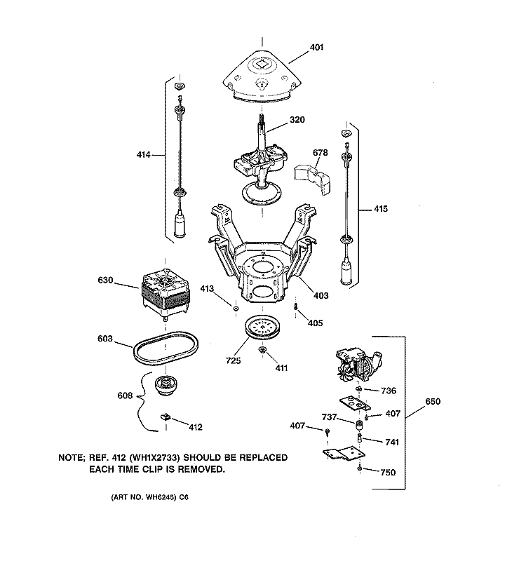 SUSPENSION, PUMP & DRIVE COMPONENTS Diagram and Parts List for WISQ416AT6WW  General Electric Washer
