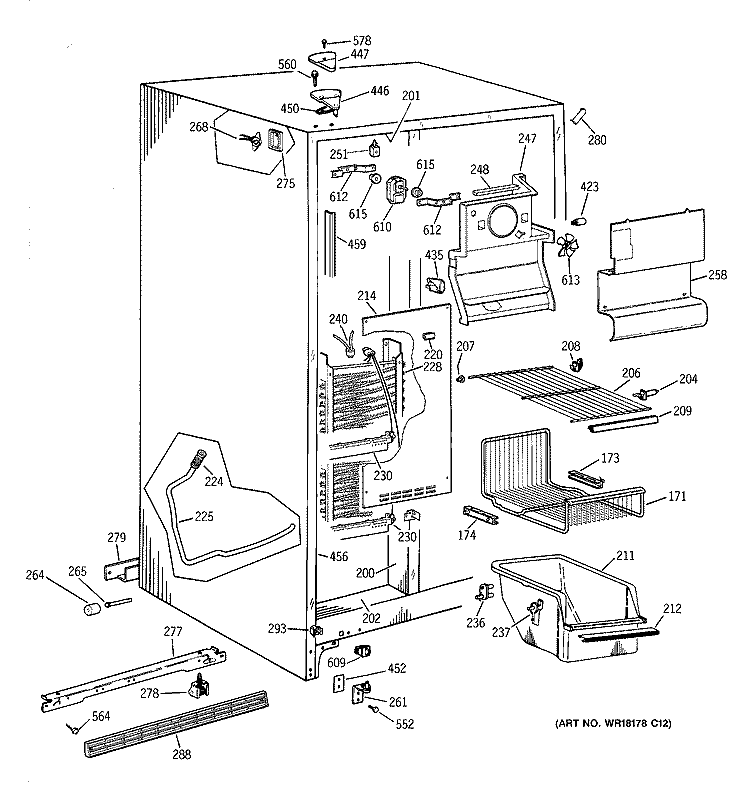 FREEZER SECTION Diagram and Parts List for TFX25PAYFAA  General Electric Refrigerator