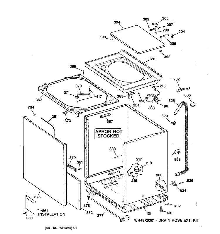 CABINET, COVER & FRONT PANEL Diagram and Parts List for WISR106CT5WW  General Electric Washer