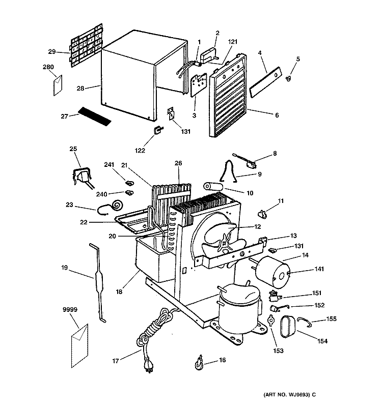 Section Diagram and Parts List for AHF35FAM1  General Electric Dehumidifier