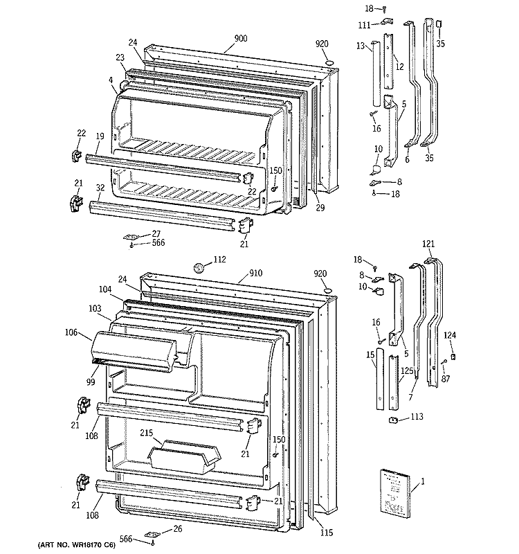 DOORS Diagram and Parts List for TBX14DAZBRAD  General Electric Refrigerator