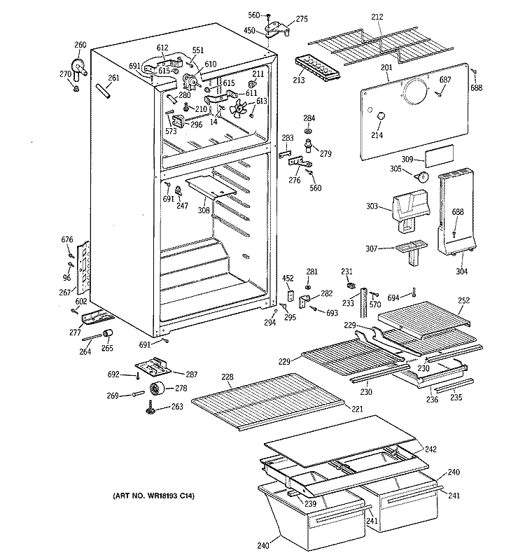 CABINET Diagram and Parts List for TBX14DAZBRAD  General Electric Refrigerator