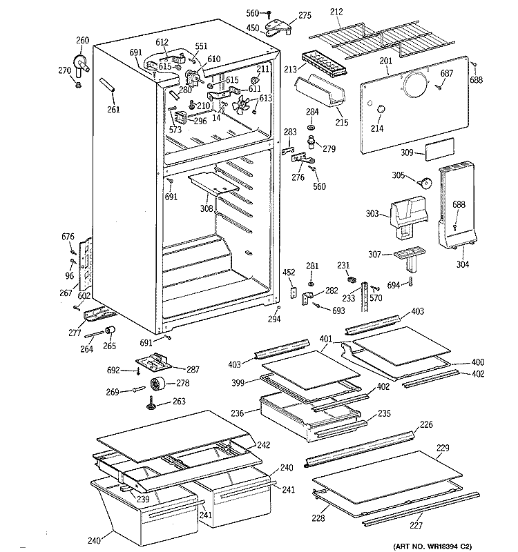 CABINET Diagram and Parts List for TBX16JAZBRAD  General Electric Refrigerator