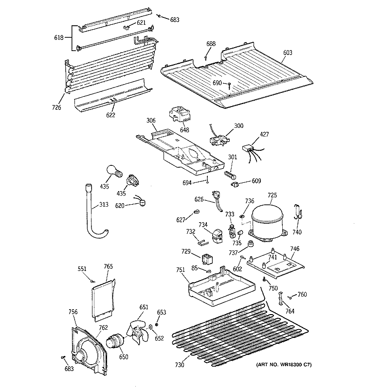 UNIT PARTS Diagram and Parts List for TBX16JAZBRAD  General Electric Refrigerator