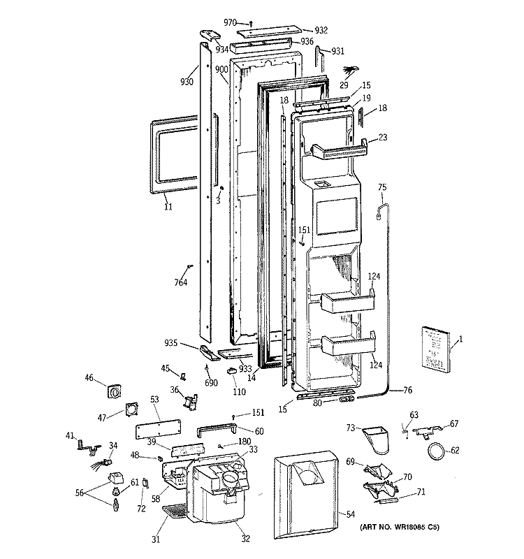 FREEZER DOOR Diagram and Parts List for TPX21BRXFWW  General Electric Refrigerator