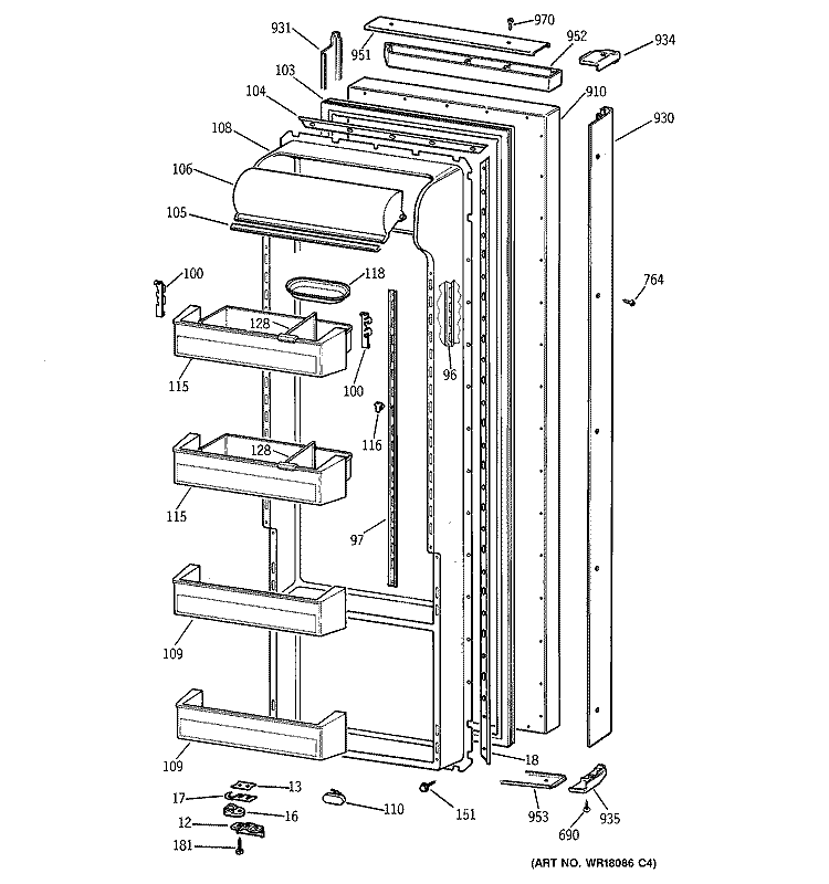 FRESH FOOD DOOR Diagram and Parts List for TPX21BRXFWW  General Electric Refrigerator