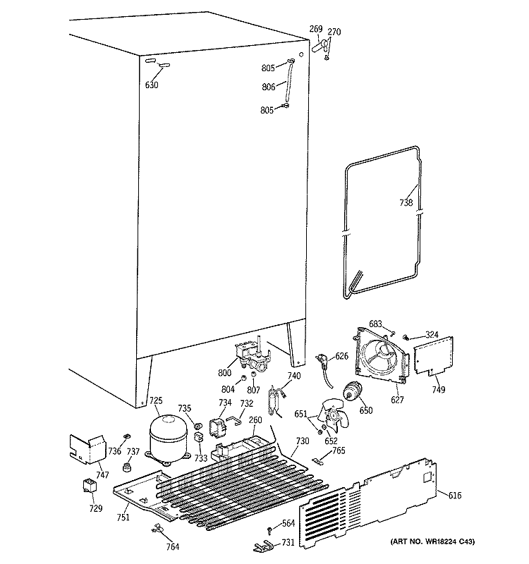 UNIT PARTS Diagram and Parts List for TPX21BRXFWW  General Electric Refrigerator