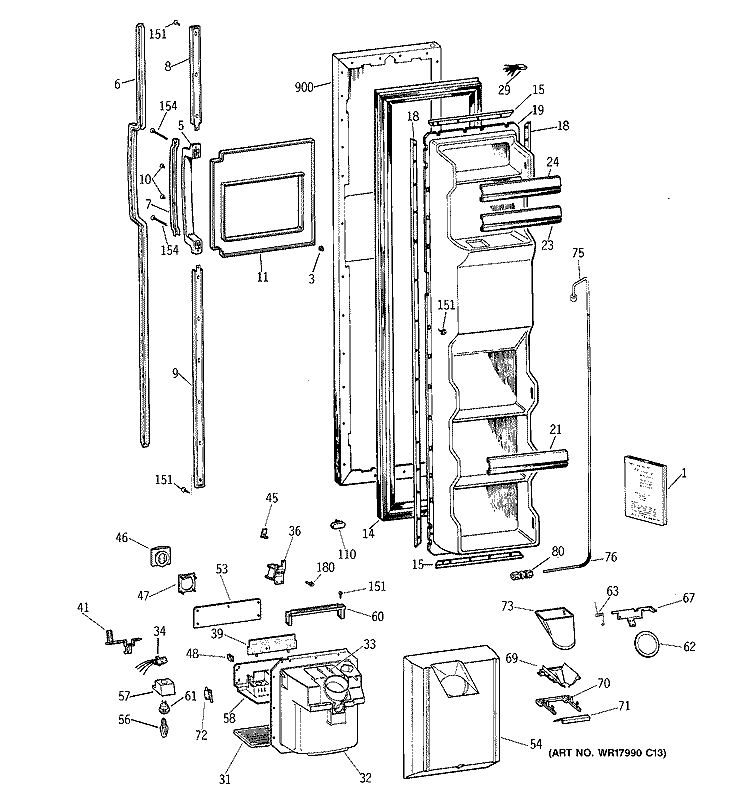 FREEZER DOOR Diagram and Parts List for TFX22VRZBAA  General Electric Refrigerator