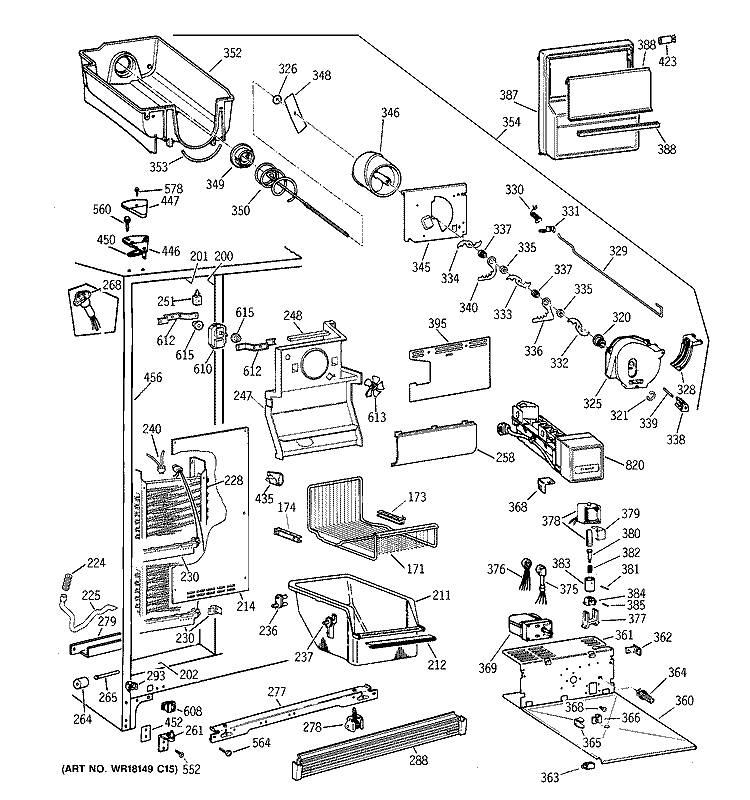 FREEZER SECTION Diagram and Parts List for TFX25VRZBWW  General Electric Refrigerator