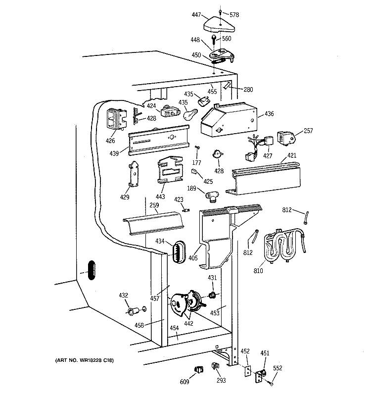 FRESH FOOD SECTION Diagram and Parts List for TFH22PRXFWW  General Electric Refrigerator