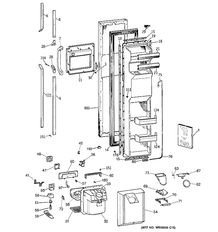 FREEZER DOOR Diagram and Parts List for TFG27PFXFBB  General Electric Refrigerator