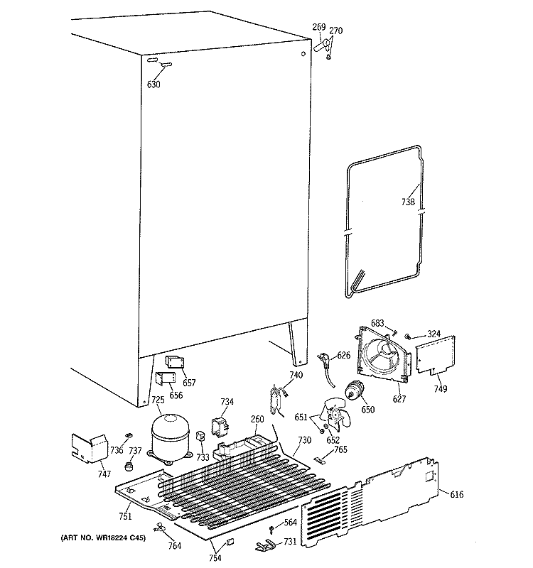 UNIT PARTS Diagram and Parts List for TFG20JAXFWW  General Electric Refrigerator