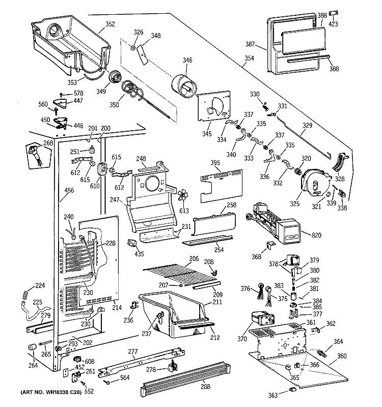 FREEZER SECTION Diagram and Parts List for TFG20JRXFWW  General Electric Refrigerator