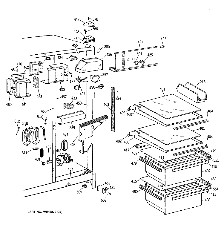 FRESH FOOD SECTION Diagram and Parts List for TFG20JRXFWW  General Electric Refrigerator