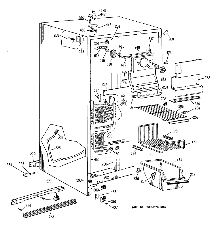 FREEZER SECTION Diagram and Parts List for TFG25PAYFWW  General Electric Refrigerator