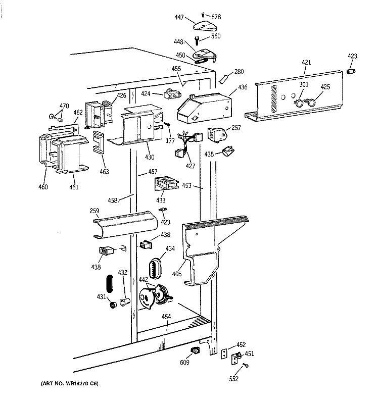 FRESH FOOD SECTION Diagram and Parts List for TFG25PAYFWW  General Electric Refrigerator