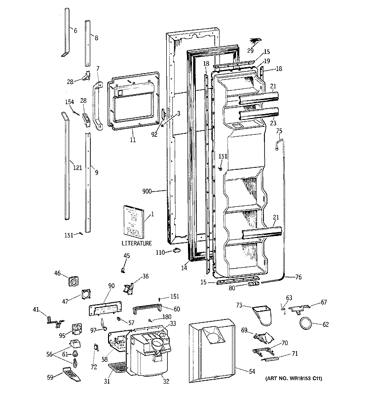 FREEZER DOOR Diagram and Parts List for TFG25PEYFWH  General Electric Refrigerator
