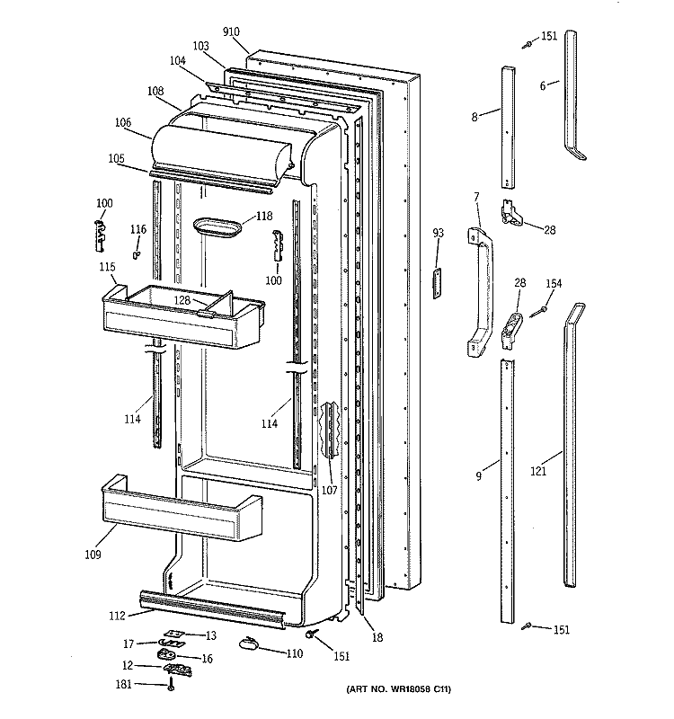 FRESH FOOD DOOR Diagram and Parts List for TFG25PEYFWH  General Electric Refrigerator