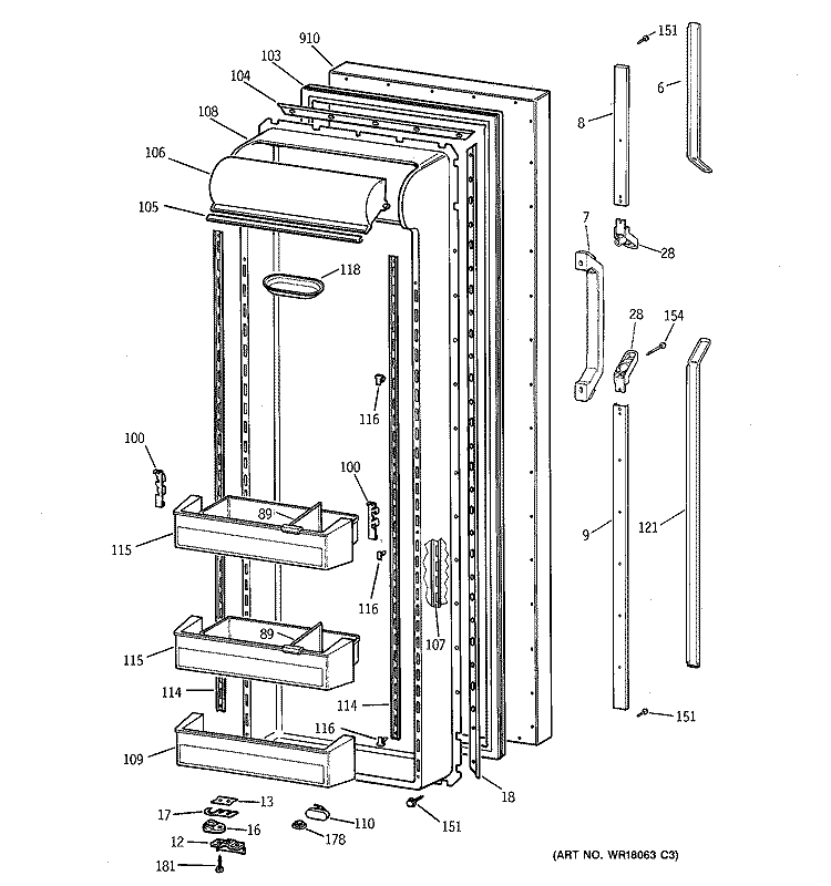 FRESH FOOD DOOR Diagram and Parts List for TFG27PRXFWW  General Electric Refrigerator