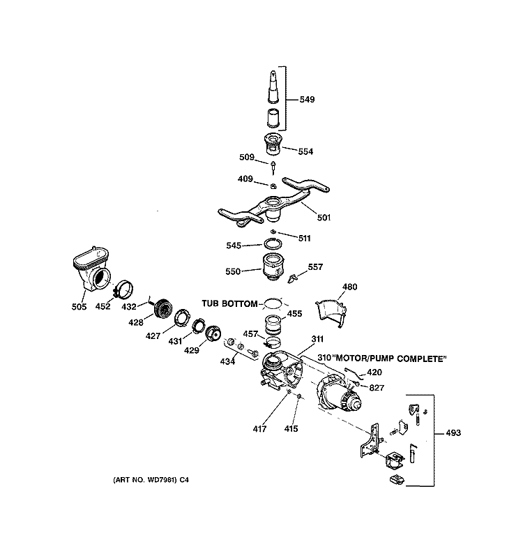 MOTOR - PUMP MECHANISM Diagram and Parts List for GSD1150X72  General Electric Dishwasher