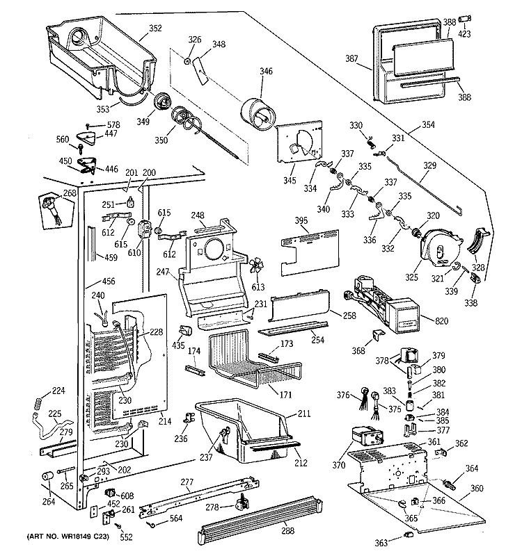 FREEZER SECTION Diagram and Parts List for TFK27PFZBBB  General Electric Refrigerator
