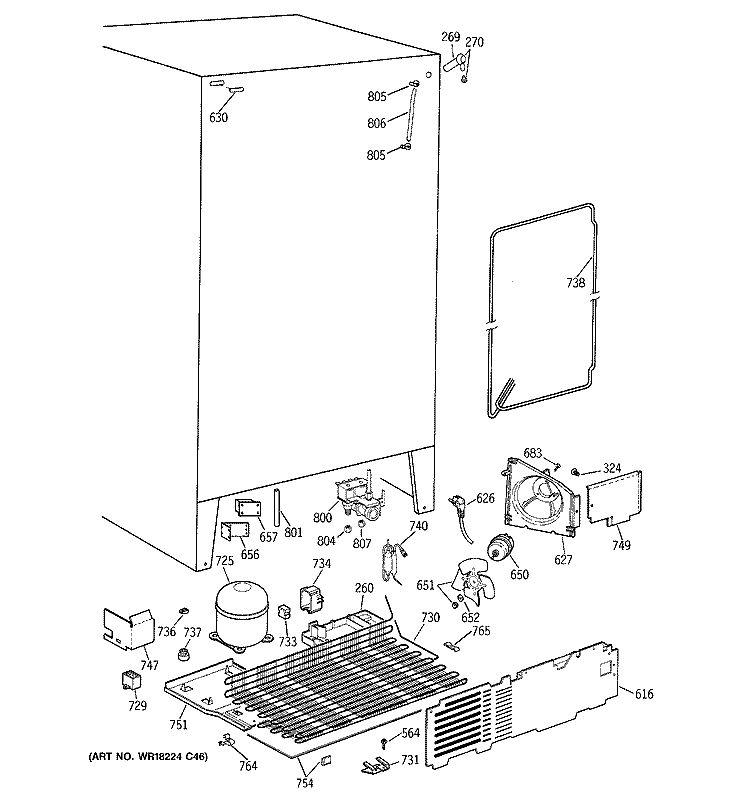 UNIT PARTS Diagram and Parts List for TFK27PFZBBB  General Electric Refrigerator