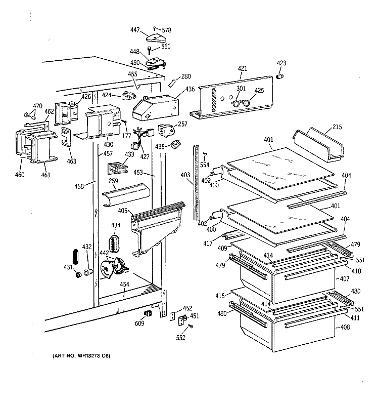 FRESH FOOD SECTION Diagram and Parts List for TFK20JAZBAA  General Electric Refrigerator