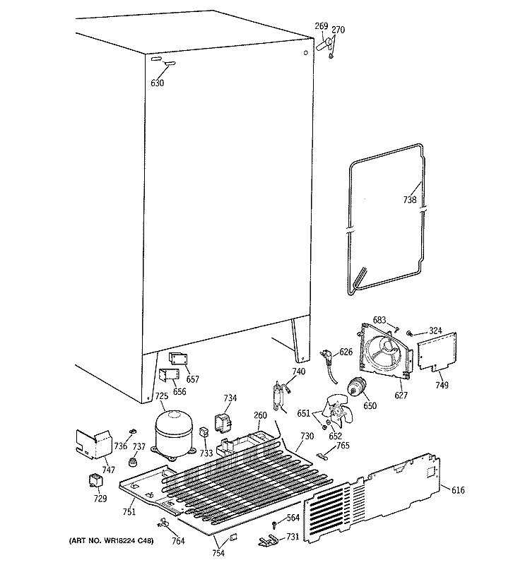 UNIT PARTS Diagram and Parts List for TFK22JAZBAA  General Electric Refrigerator