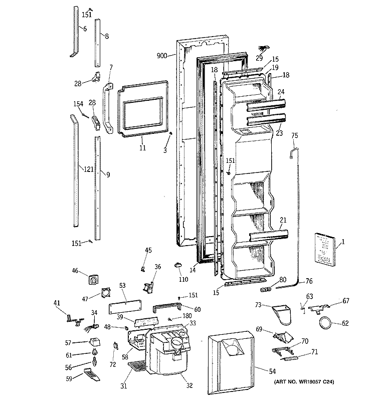 FREEZER DOOR Diagram and Parts List for TFK22PRZAAA  General Electric Refrigerator