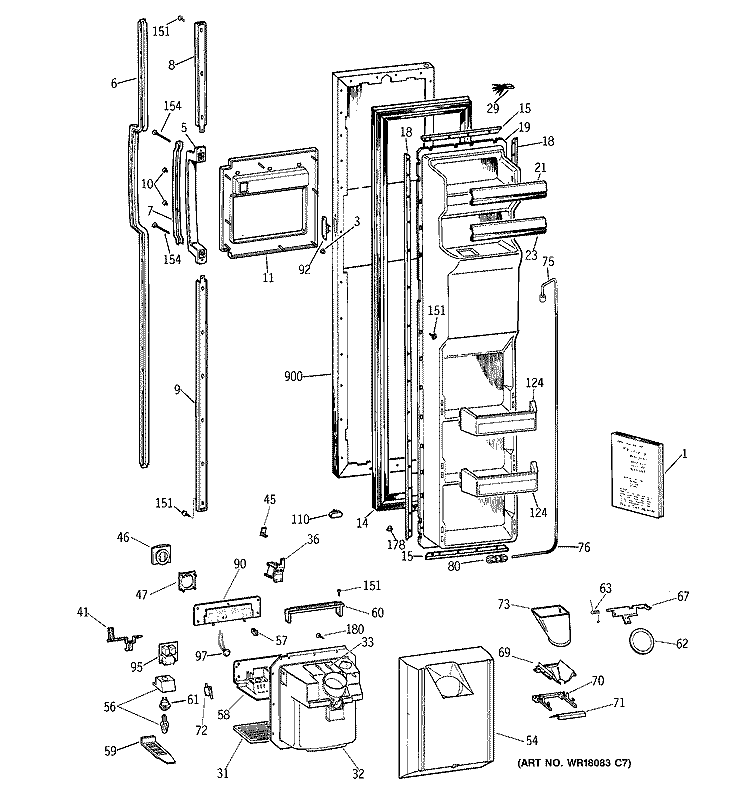 FREEZER DOOR Diagram and Parts List for TFK27ZFZAAA  General Electric Refrigerator