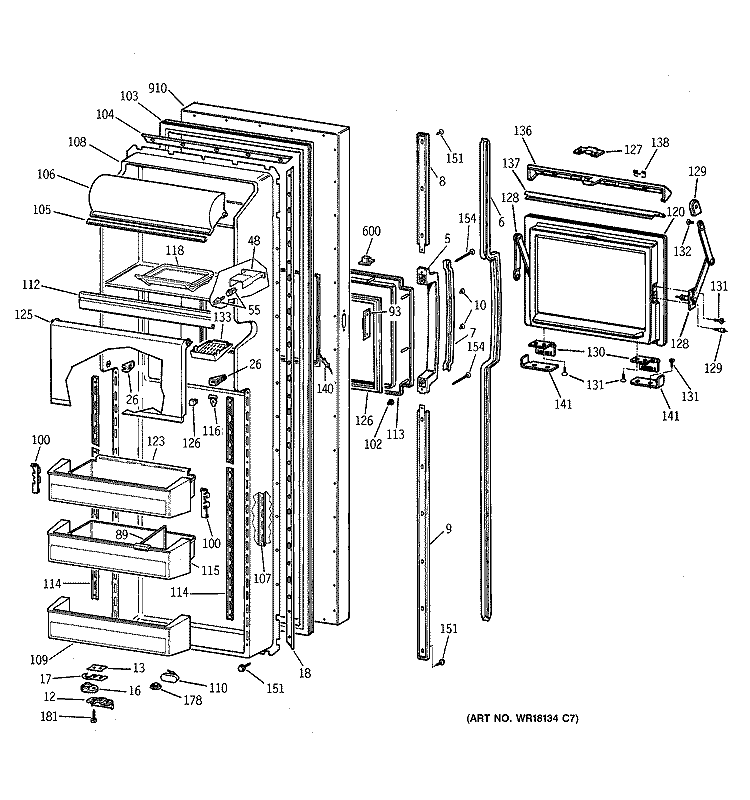 FRESH FOOD DOOR Diagram and Parts List for TFK27ZFZBAA  General Electric Refrigerator