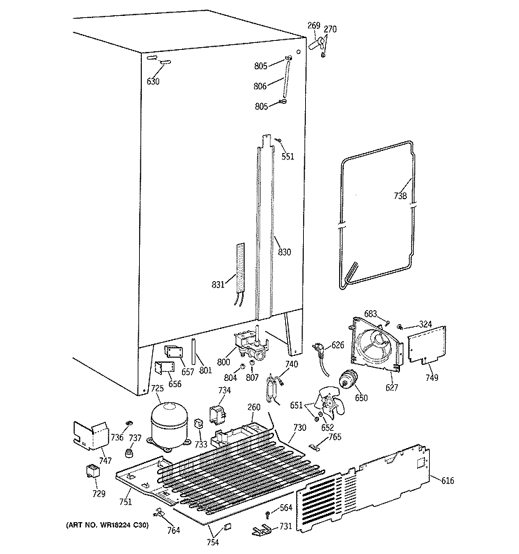 UNIT PARTS Diagram and Parts List for TFK27ZRZAAA  General Electric Refrigerator