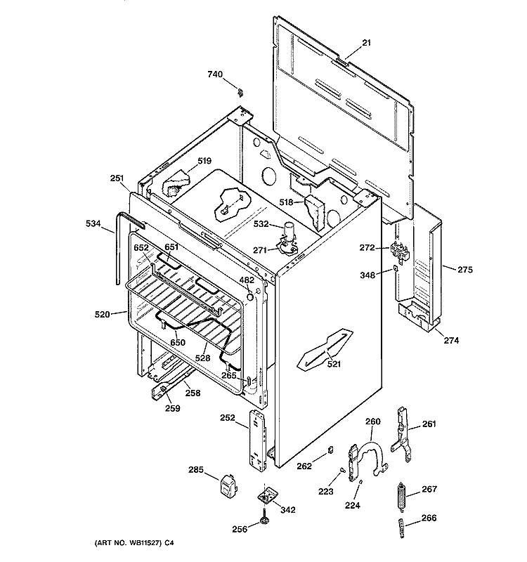 BODY PARTS Diagram and Parts List for JBS03GV4  General Electric Range