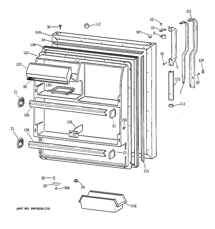 FRESH FOOD DOOR Diagram and Parts List for TBG18DAYARWW  General Electric Refrigerator
