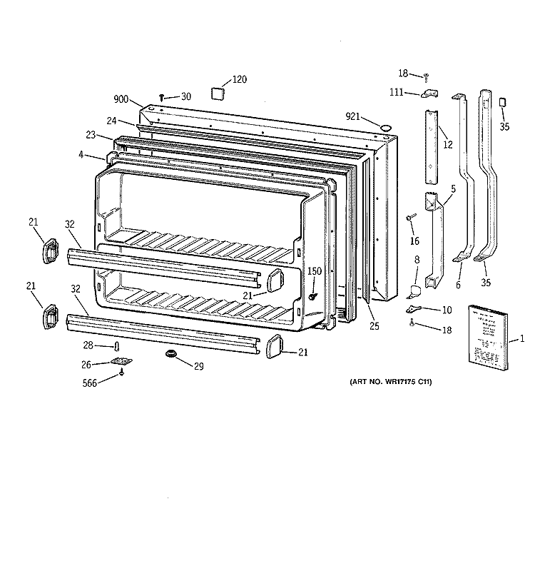 FREEZER DOOR Diagram and Parts List for TBG18JAYARWW  General Electric Refrigerator