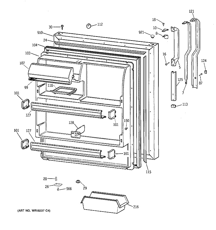FRESH FOOD DOOR Diagram and Parts List for TBG18JAYARWW  General Electric Refrigerator