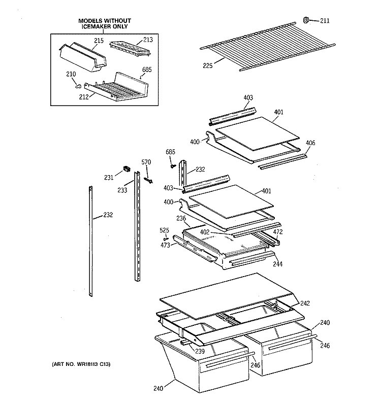 SHELF PARTS Diagram and Parts List for TBG18JAYARWW  General Electric Refrigerator