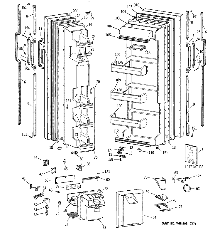 DOORS Diagram and Parts List for TFT20JRXFWW  General Electric Refrigerator