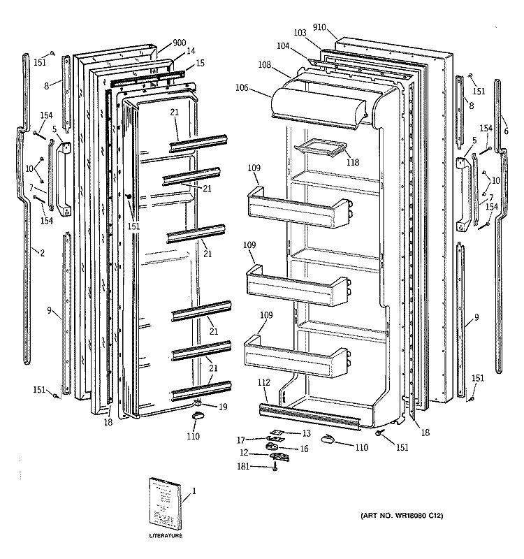 DOORS Diagram and Parts List for TFT20SAXFAA  General Electric Refrigerator