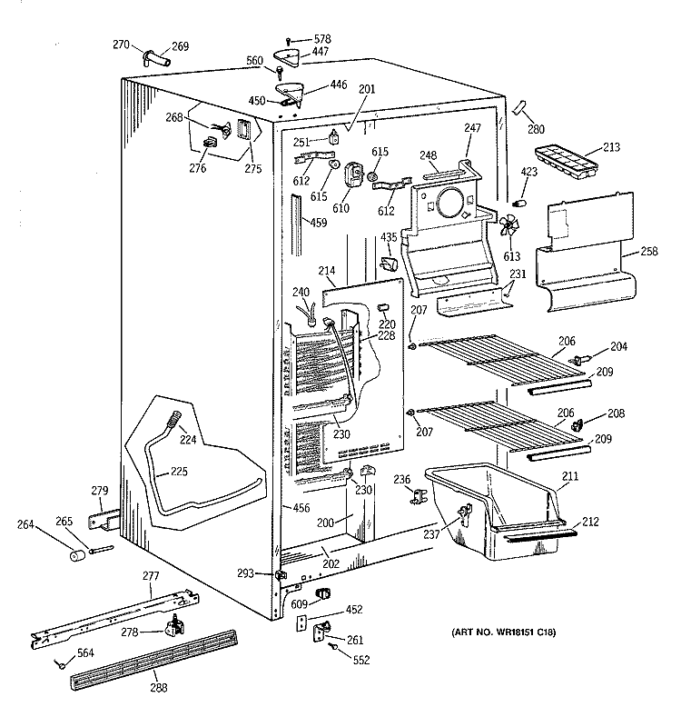 FREEZER SECTION Diagram and Parts List for TFT20SAXFAA  General Electric Refrigerator