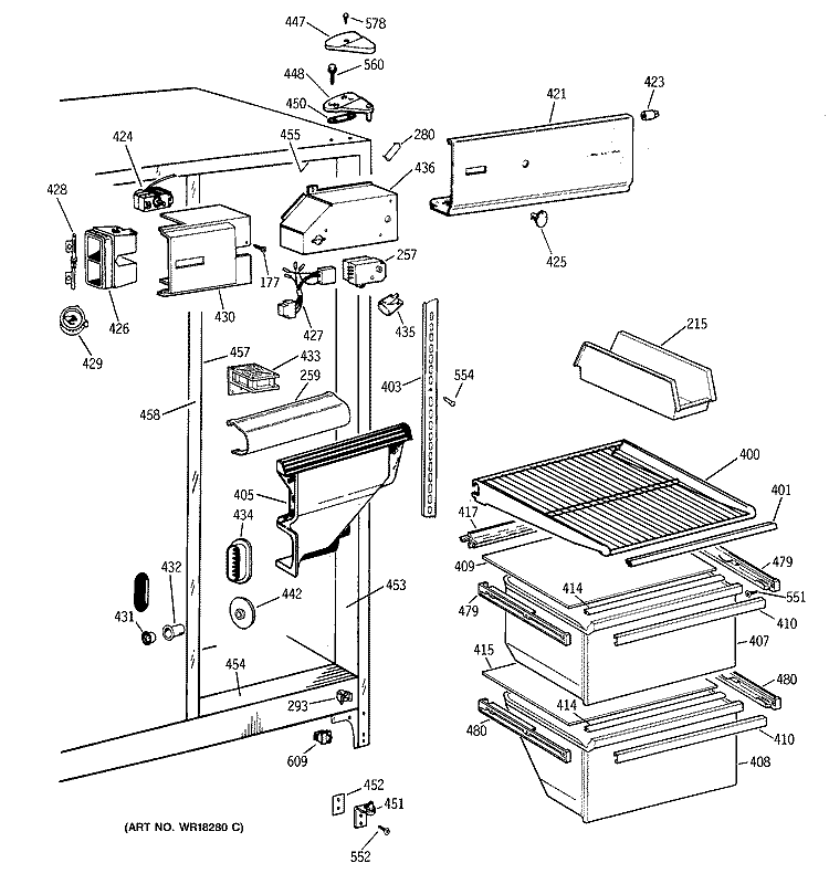 FRESH FOOD SECTION Diagram and Parts List for TFT20SAXFAA  General Electric Refrigerator